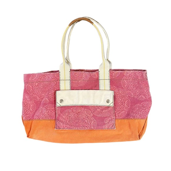Fossil Lena Canvas Pink Orange Large Double Handles Tote Bag Overnight Carry All - Picture 2 of 16